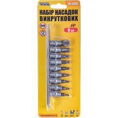 Набор насадок отверточных MASTERTOOL CRV 1/4" TORX 9 шт (Т10/15/20/27/30/40/45/50/60) 78-1400 Киев