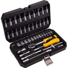 Набор насадок торцевых MASTERTOOL CrV 1/4" 4-14 мм трещотка 72Т 46 шт кейс 78-2047 Луцк