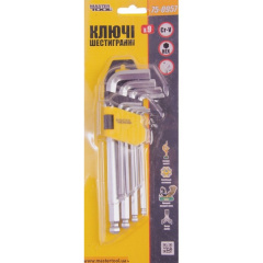 Ключи шестигранные MASTERTOOL набор 9 шт CrV удлиненные с шариковым наконечником (1.5-10 мм 74-172 мм) 75-0957 Винница