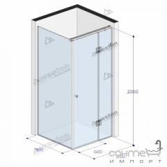 Душевая кабина Weston WK3 900x1200x2000 хром, прозрачное стекло, ручка кноб Бровари