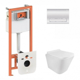 Інсталяція для унітазу 3 в 1 Qtap Nest + унітаз з сидінням, з панеллю змиву (QT1733052ERW0133M425M08381CRM)