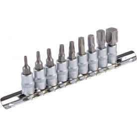 Набор насадок отверточных MASTERTOOL CRV 1/4" TORX 9 шт Т10/15/20/27/30/40/45/50/60 (78-1400)