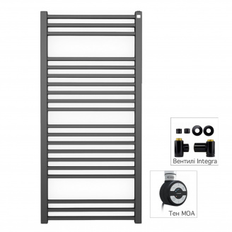 Рушникосушка комбінована Terma Bone 1260x500 Black mat тен MOA + вентиль Integra Black mat