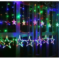 Светодиодная гирлянда-штора Звезд Xmas stars 3м*80см*50см и 138 LED (12 звезд) свет ламп-RGB multicolor 8 режимов от сети 220 В Токмак