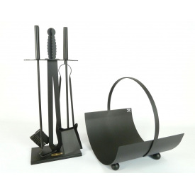 Каминный набор Экскалибур М и дровница Ferrum Факел 4 инструмента Черный (831)