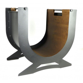 Кошик для дров дровниця для каміна для печі Ferrum Зевс з сумкою з натуральної шкіри Чорний (891)