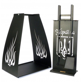 Каминный набор Ferrum Украина 4 и дровница Пламя 4 4 инструмента Черный (694)