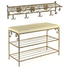 Полиця для взуття з м'яким верхом Ferrum Софт та вішалка настінна Венеція 2 полиці Антик-золото (845)