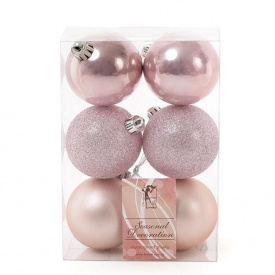Набор пластиковых новогодних шаров Flora 6 шт D-6 см Розовый (11662)