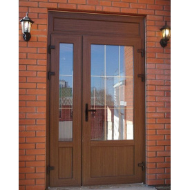 Штульпові вхідні двері 1500*2500 мм, монтажна ширина 70 мм, профіль WDS Ekipazh Ultra 70, колір Золотий дуб.