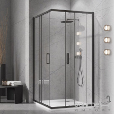 Душевая кабина Liberta Chelsea 1000x900х2000 профиль матовый черный, ручка рейлинг 180