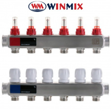 Коллектор для системы "ТЕПЛЫЙ ПОЛ" Winmix Европродукт на 6 выхода с термодатчиком и расходомером (нержавейка)