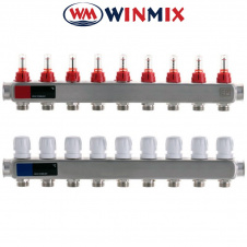 Коллектор для системы "ТЕПЛЫЙ ПОЛ" Winmix Европродукт на 9 выхода с термодатчиком и расходомером (нержавейка)