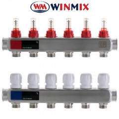 Коллектор для системы "ТЕПЛЫЙ ПОЛ" Winmix Европродукт на 6 выхода с термодатчиком и расходомером (нержавейка) Київ