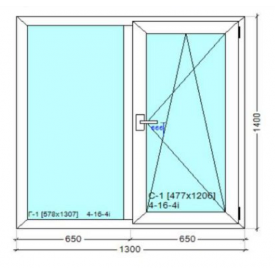 Окно 1300x1400 мм, монтажная ширина 60 мм, профиль WDS Ekipazh Ultra 60 фурнитура AXOR (Украина) 