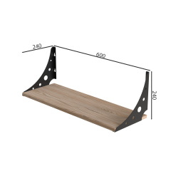 Полиця настінна Ferrum-decor Ханді 2 240x600x240 метал Чорний ДСП Дуб Сан-Маріно 16 мм (XND0023) Шостка