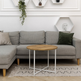 Журнальний стіл Adore Décor Модерн M Круглий 60х60х47 Білий/Дуб