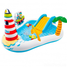 Надувной игровой центр Intex 57162-2 Веселая Рыбалка 218 x 188 x 99 см с надувной удочкой 2 рыбки с шариками 16 шт
