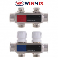 Коллектор для системы "ТЕПЛЫЙ ПОЛ" Winmix Европродукт 1100-02 на 2 выхода с термодатчиком (нержавейка)