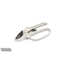Секатор садовий MASTERTOOL з храповим механізмом 185 мм ручки AL+TPR лезо SK5+тефлон ковадло 14-6118