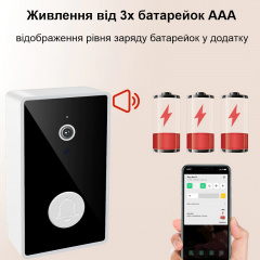 Відеодомофон Nectronix YE-B-01 Wifi на батарейках ААА з окремим бездротовим USB дзвінком Чорний (100840) Бердичев