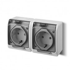 Розетка з кришкою подвійна Elektro-Plast Hermes IP44 c з/к 16А димчаста (0325-01)