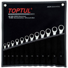 Набор комбинированных ключей трещоточных TOPTUL 8-19мм 12ед. в чехле GPAQ1202 Харьков