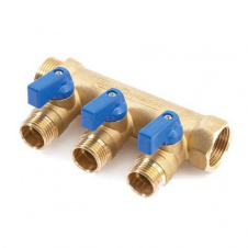 Колектор з кранами 3/4x1/2 General Fittings на 3 виходи синій