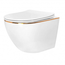 Унітаз підвісний Rea Carlo White Mini Flat Gold Edge безобідковий з кришкою білий