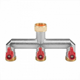 Распределитель латунный никелированный с внутренней резьбой 3/4" 3 шаровых крана наружная резьба 3/4 Bradas