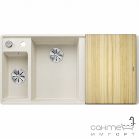 Кухонная мойка на полторы чаши с сушкой+доска ясень Blanco Axia III 6 S-F Silgranit PuraDur 527047 левая, нежный белый