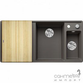Кухонная мойка на полторы чаши с сушкой+доска ясень Blanco Axia III 6 S-F Silgranit PuraDur правая 527050 нежный белый