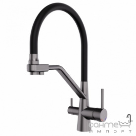 Смеситель для кухни с гибким изливом и изливом для фильтрованной воды Аква Родос Bolonia 03 Gun Metal оружейная сталь