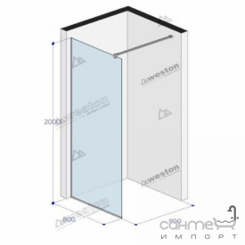 Душевая перегородка Weston WP0 800x900x2000 матовая черная/прозрачное стекло