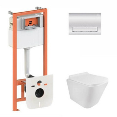 Інсталяція для унітазу 3 в 1 Qtap Nest + унітаз з сидінням, з панеллю змиву (QT1733052ERW0133M425M08381CRM) Костопіль