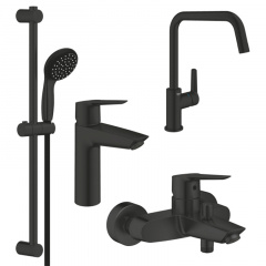 Набір змішувачів для ванни і кухні Grohe QuickFix Start чорний матовий (UA303301MK) Весёлое