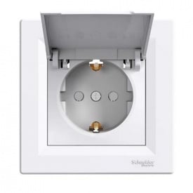 Розетка Schneider Asfora с заземлением крышкой и шторками Белая (EPH3100321)