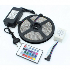 Світлодіодна стрічка LED 3528 RGB комплект 5 метрів, різнокольорова + пульт ДУ HMD 136-13128160 Нова Прага