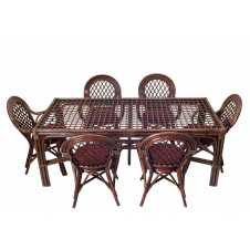 Обідні меблі стіл із плетеними 6 стільцями Буковина Cruzo з ротанга темно-коричневі