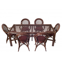 Обідні меблі стіл із плетеними 6 стільцями Буковина Cruzo з ротанга темно-коричневі Нововолинськ