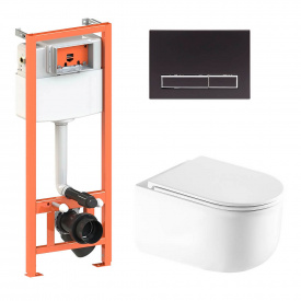 Інсталяція для унітазу 4 в 1 Qtap Nest + унітаз із сидінням Taurus Ultra Quiet, з лінійною панеллю змиву чорний мат (QT2433084EUQW46153)