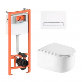 Інсталяція для унітазу 4 в 1 Qtap Nest + унітаз із сидінням Taurus Ultra Quiet, з білою лінійною панеллю змиву (QT2433084EUQW46149)