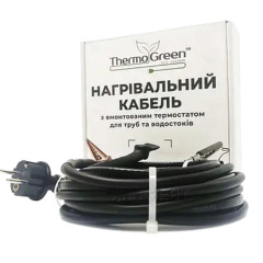 Двожильний кабель ThermoGreen TGSD-10 м 12 Вт з термостатом та вилкою для обігріву труб Київ
