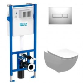 Інсталяція Roca Duplo Nova WC з кнопкою chrome, унітазом Alegra Rimless та кришкою