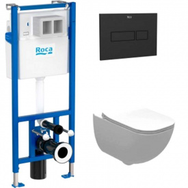 Інсталяція Roca Duplo Nova WC з чорною кнопкою, унітазом Alegra Rimless та кришкою