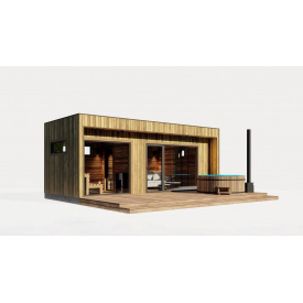 Готовая модульная сауна 7,0х2,7м с панорамными окнами Gartensauna-31 производителя Thermowood Production