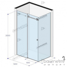 Прямоугольная душевая кабина Weston 1200x467x2000 профиль черный/стекло прозрачное, ручка круглая