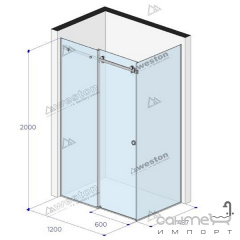 Прямоугольная душевая кабина Weston 1200x467x2000 профиль черный/стекло прозрачное, ручка круглая Кропивницький
