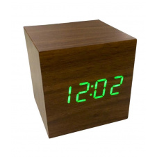 Настільний електронний світлодіодний годинник куб Wooden Watch VST-869 65х65 мм Зелене світло