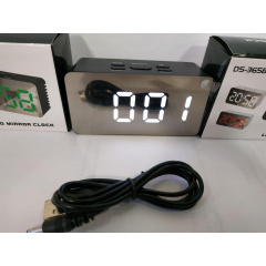 Годинники дзеркальні електронні настільні UKC DS-3658L - USB кабель + батареї (Чорний корпус - біле підсвічування) Доманёвка